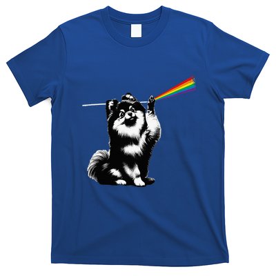 Funny Pomeranian Dog Rock Music Rainbow Fun Dark Side Moon T-Shirt