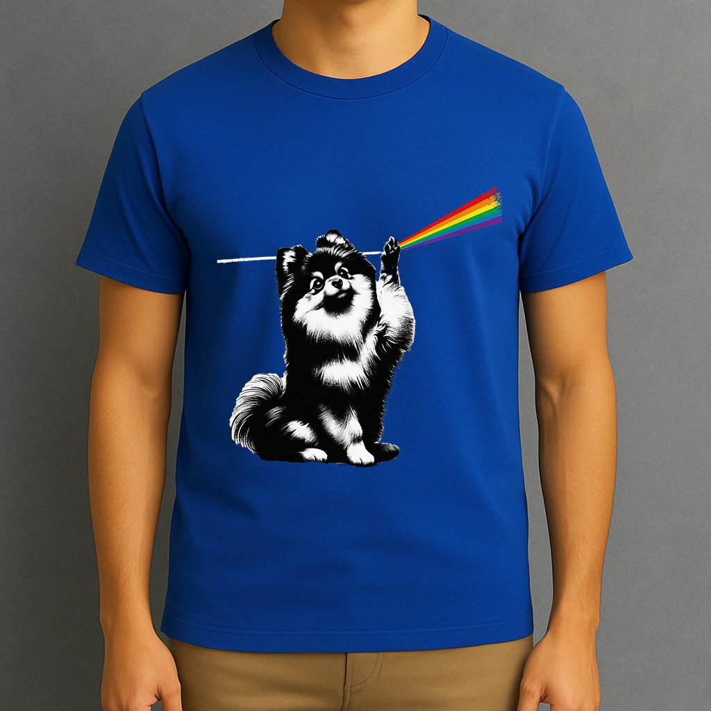 Funny Pomeranian Dog Rock Music Rainbow Fun Dark Side Moon T-Shirt