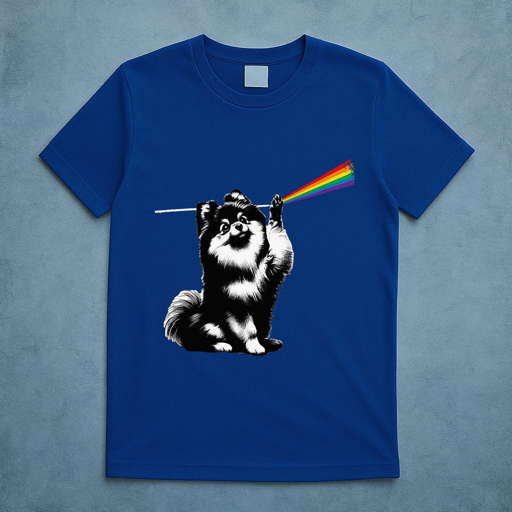 Funny Pomeranian Dog Rock Music Rainbow Fun Dark Side Moon T-Shirt