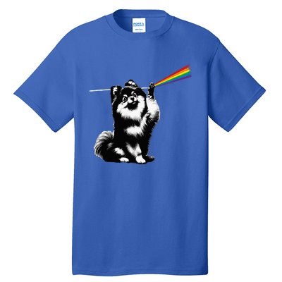 Funny Pomeranian Dog Rock Music Rainbow Fun Dark Side Moon Tall T-Shirt