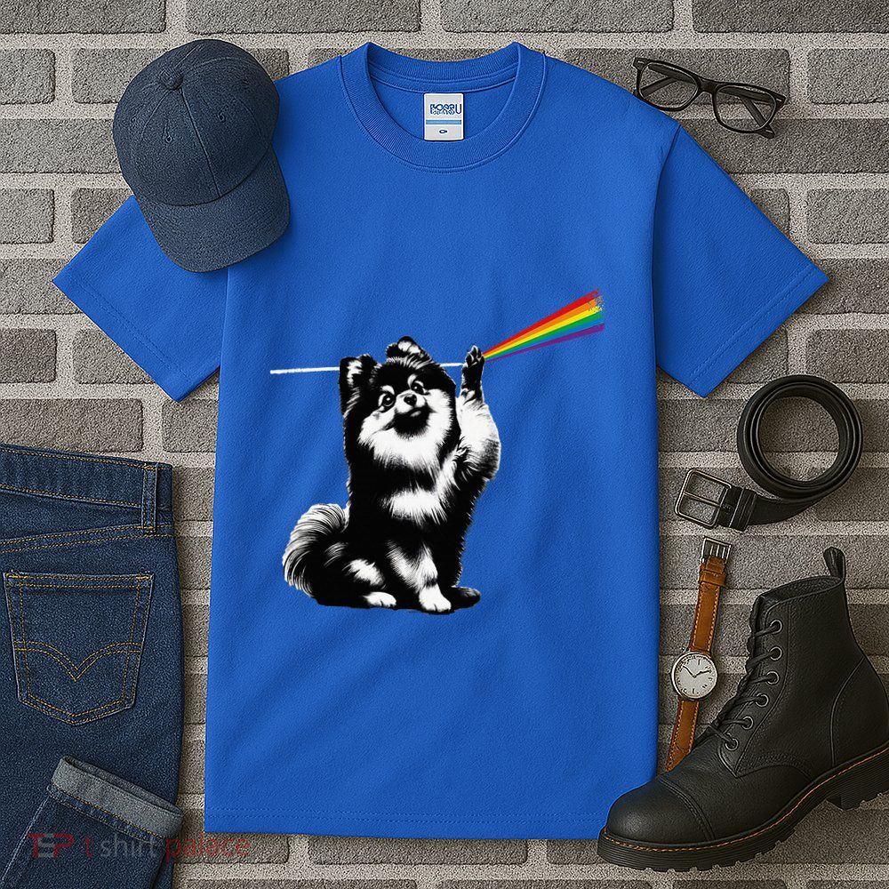Funny Pomeranian Dog Rock Music Rainbow Fun Dark Side Moon Tall T-Shirt