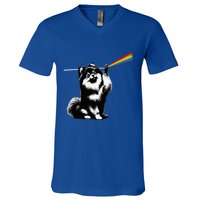 Funny Pomeranian Dog Rock Music Rainbow Fun Dark Side Moon V-Neck T-Shirt