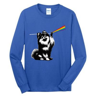 Funny Pomeranian Dog Rock Music Rainbow Fun Dark Side Moon Tall Long Sleeve T-Shirt