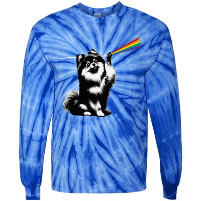 Funny Pomeranian Dog Rock Music Rainbow Fun Dark Side Moon Tie-Dye Long Sleeve Shirt