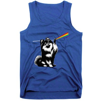 Funny Pomeranian Dog Rock Music Rainbow Fun Dark Side Moon Tank Top