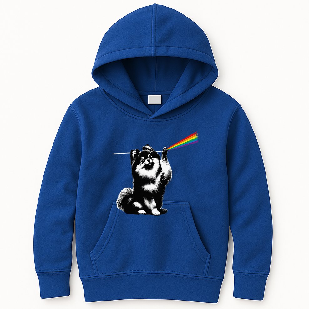 Funny Pomeranian Dog Rock Music Rainbow Fun Dark Side Moon Kids Hoodie