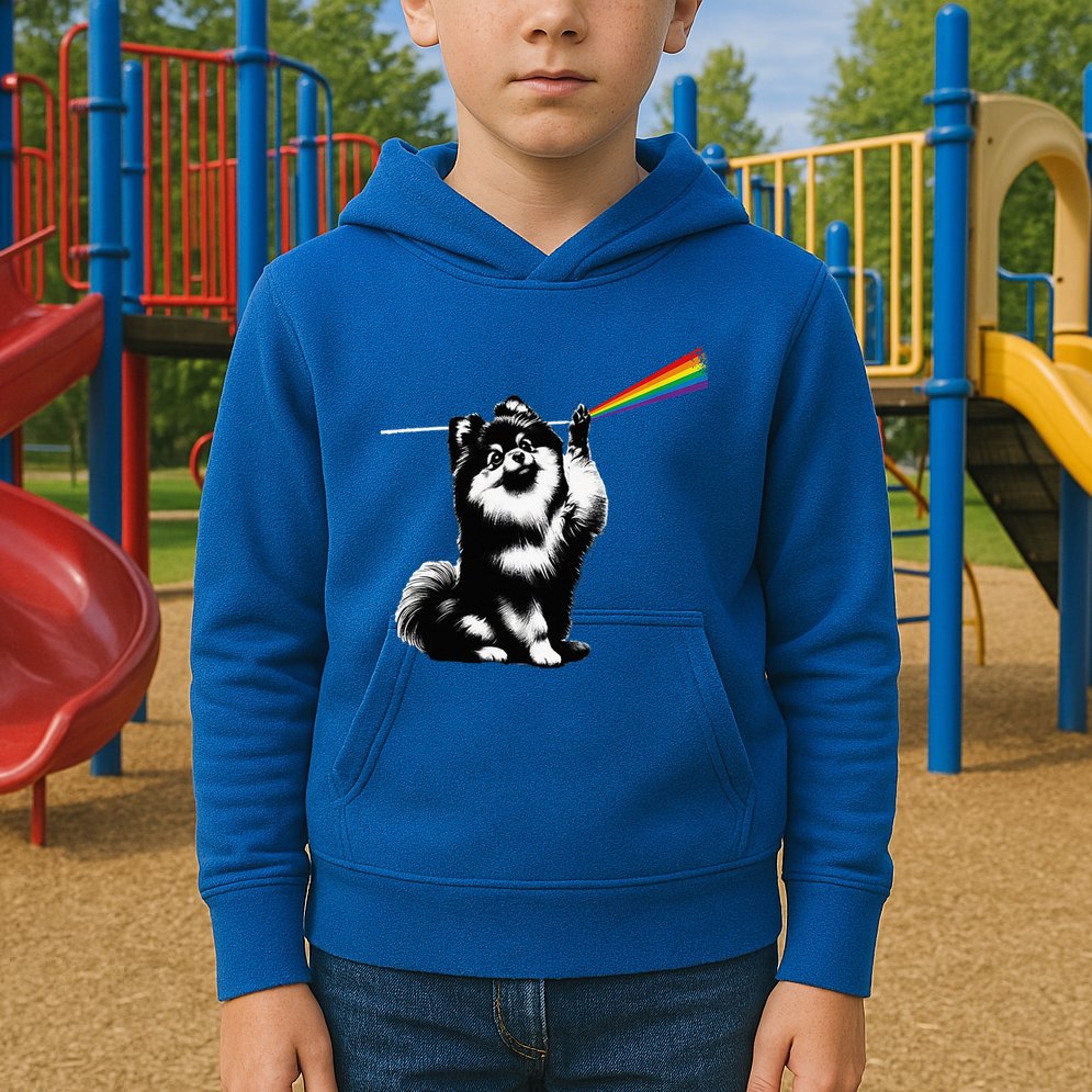 Funny Pomeranian Dog Rock Music Rainbow Fun Dark Side Moon Kids Hoodie