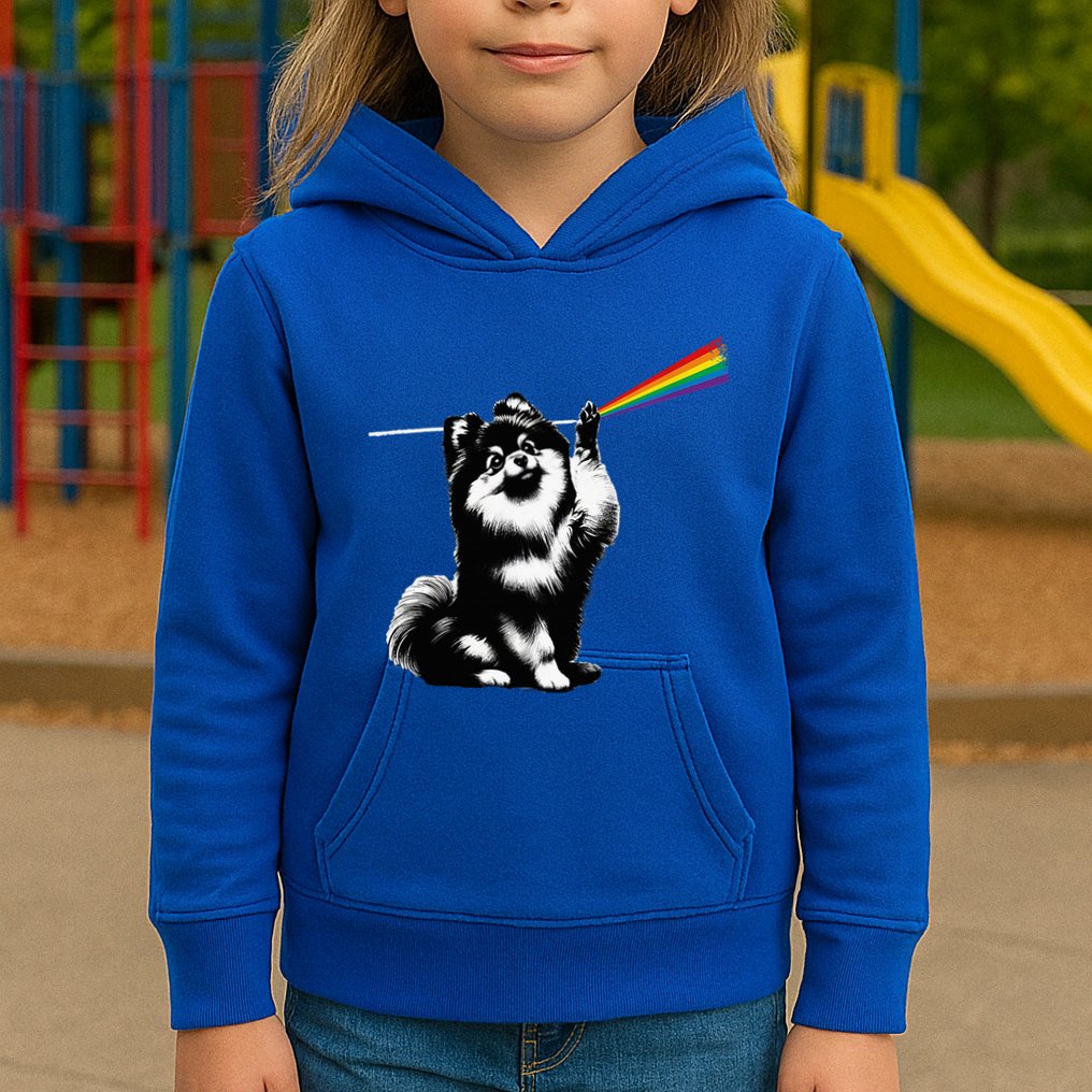 Funny Pomeranian Dog Rock Music Rainbow Fun Dark Side Moon Kids Hoodie