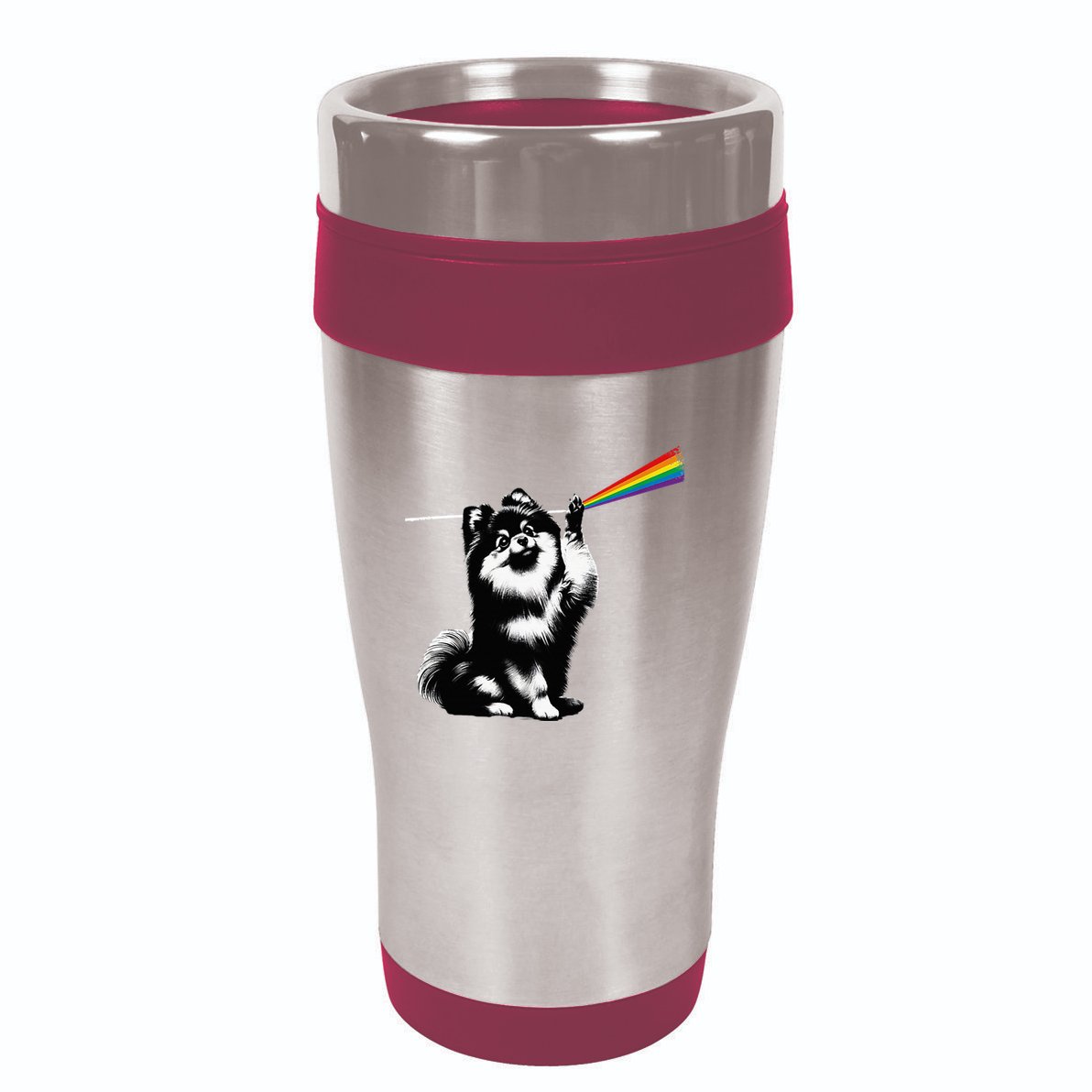 Funny Pomeranian Dog Rock Music Rainbow Fun Dark Side Moon 16oz Travel Tumbler
