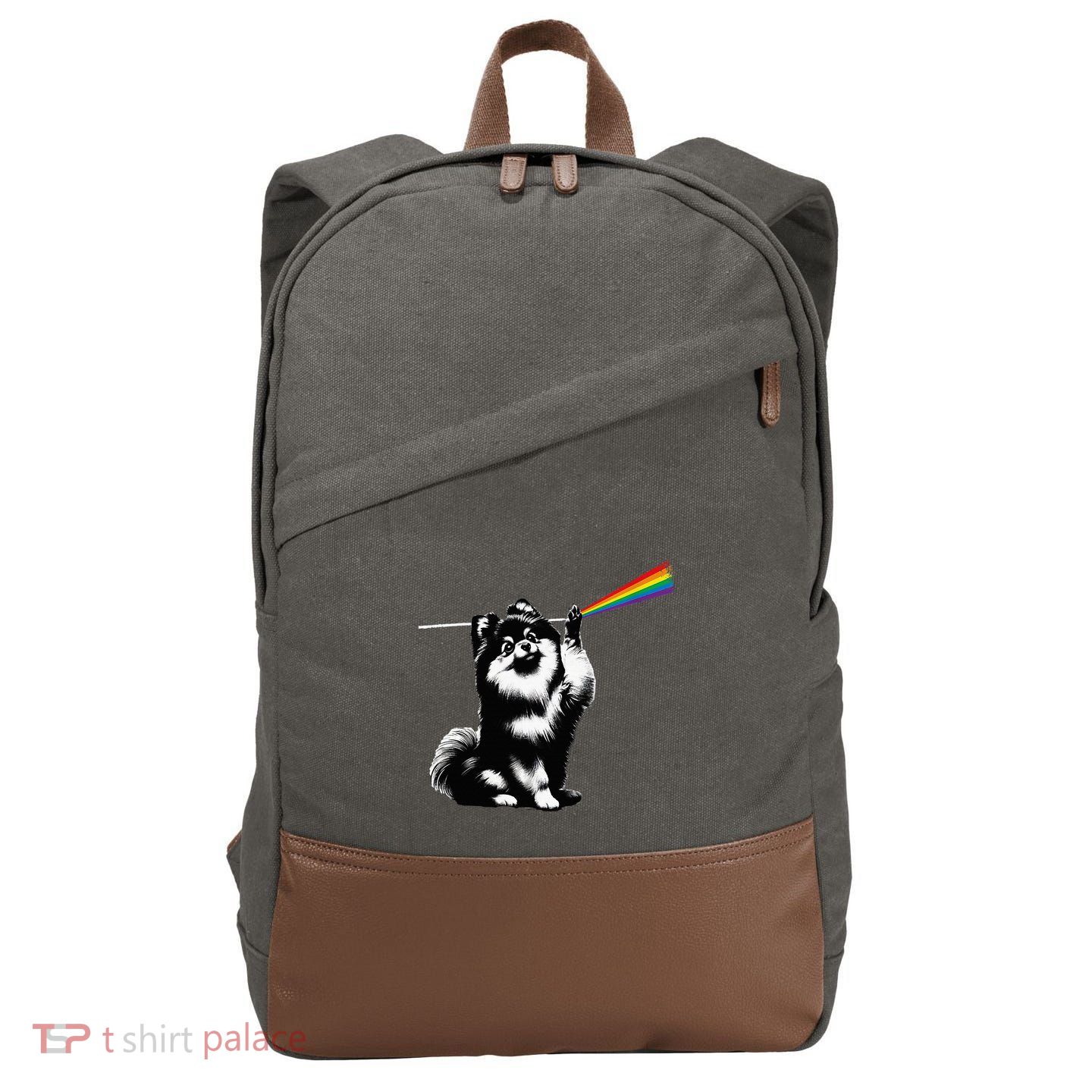 Funny Pomeranian Dog Rock Music Rainbow Fun Dark Side Moon Cotton Canvas Backpack