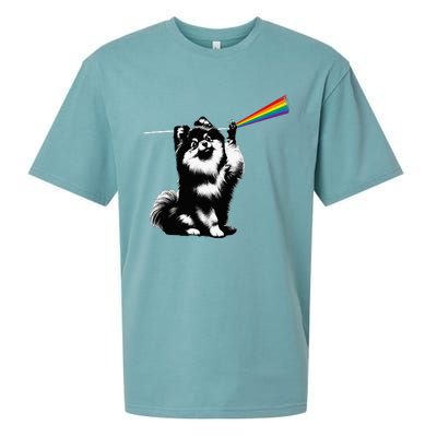 Funny Pomeranian Dog Rock Music Rainbow Fun Dark Side Moon Sueded Cloud Jersey T-Shirt