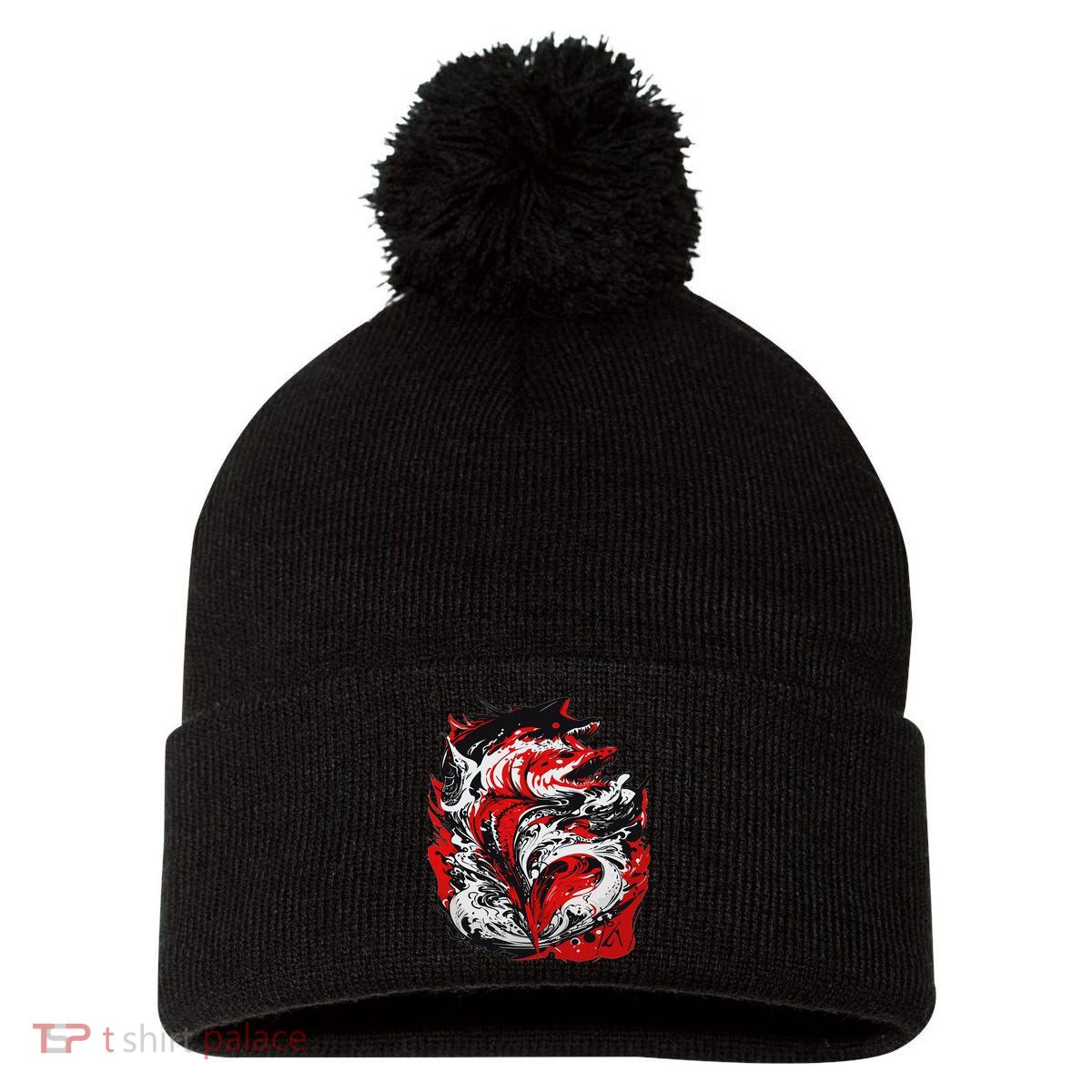 Fishing Power Dynamics Of Nature Jumping Salmon Angler Pom Pom 12in Knit Beanie
