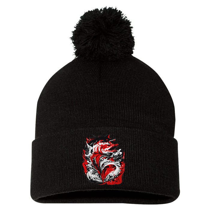 Fishing Power Dynamics Of Nature Jumping Salmon Angler Pom Pom 12in Knit Beanie