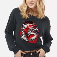 Fishing Power Dynamics Of Nature Jumping Salmon Angler Cropped Pullover Crew