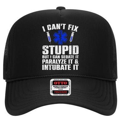 Funny Paramedic Design Emt Paramedic Ems Lover High Crown Mesh Back Trucker Hat