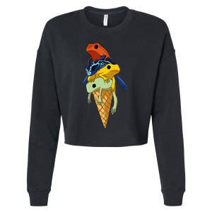 Funny Poison Dart Frogs Ice Cream Cropped Pullover Crew