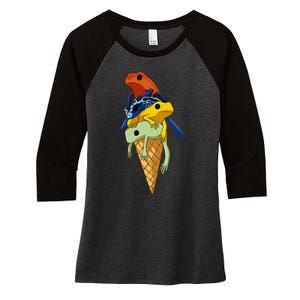 Funny Poison Dart Frogs Ice Cream Women's Tri-Blend 3/4-Sleeve Raglan Shirt