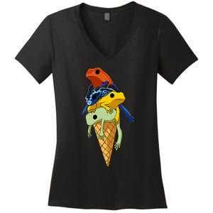 Funny Poison Dart Frogs Ice Cream Women's V-Neck T-Shirt