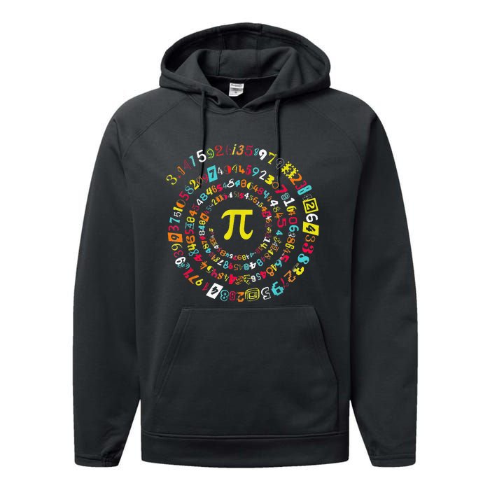 Funny Pi Day Spiral Pi Math Tee For Pi Day 3 14 Performance Fleece Hoodie