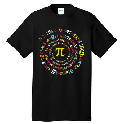 Funny Pi Day Spiral Pi Math Tee For Pi Day 3 14 Tall T-Shirt