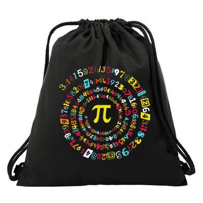 Funny Pi Day Spiral Pi Math Tee For Pi Day 3 14 Drawstring Bag