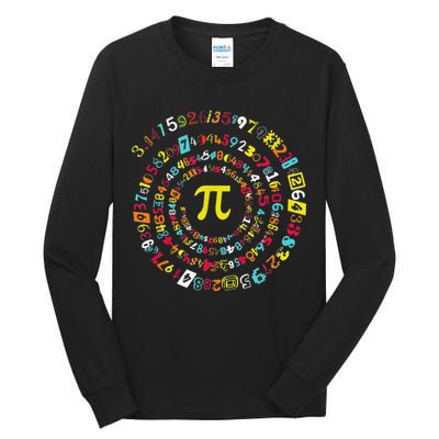 Funny Pi Day Spiral Pi Math Tee For Pi Day 3 14 Tall Long Sleeve T-Shirt