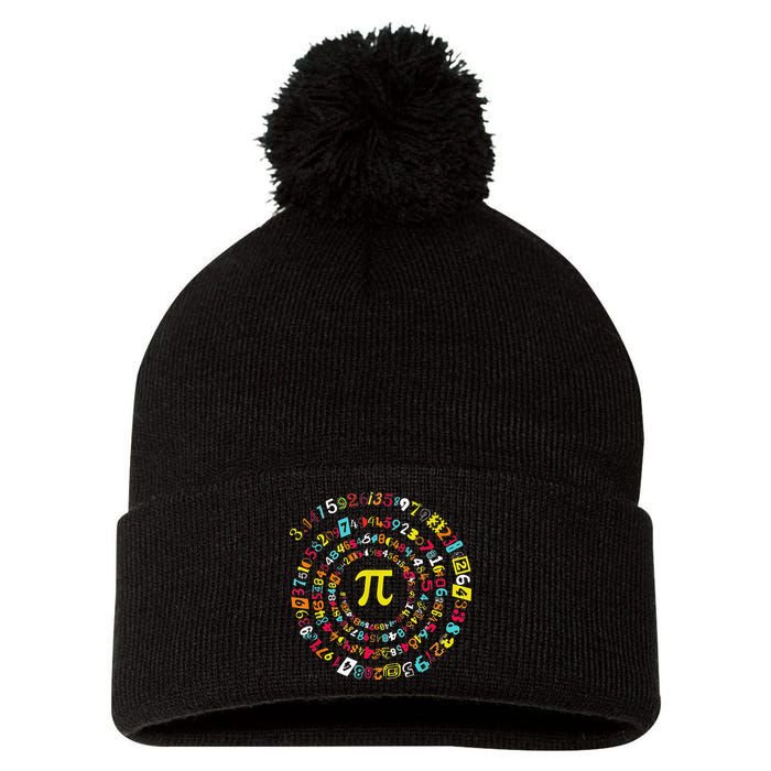 Funny Pi Day Spiral Pi Math Tee For Pi Day 3 14 Pom Pom 12in Knit Beanie