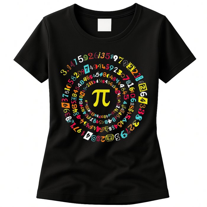 Funny Pi Day Spiral Pi Math Tee For Pi Day 3 14 Womens T-Shirt
