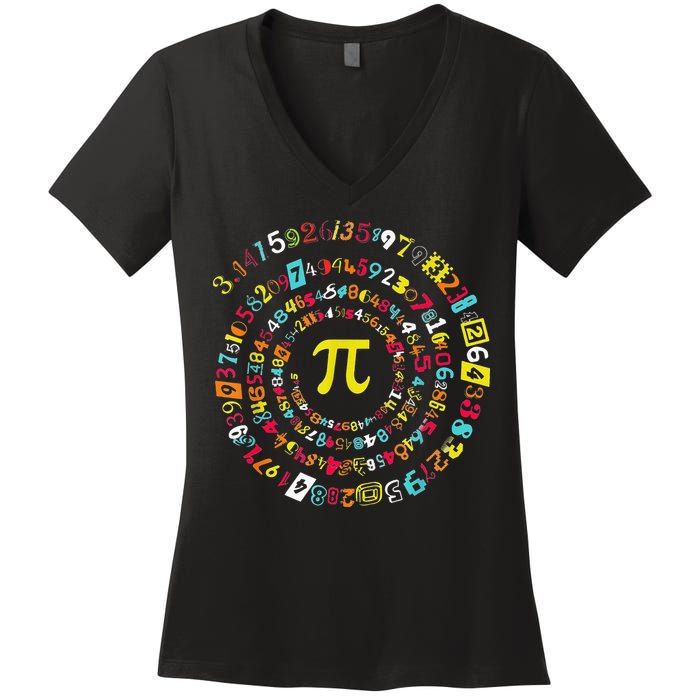 Funny Pi Day Spiral Pi Math Tee For Pi Day 3 14 Women's V-Neck T-Shirt
