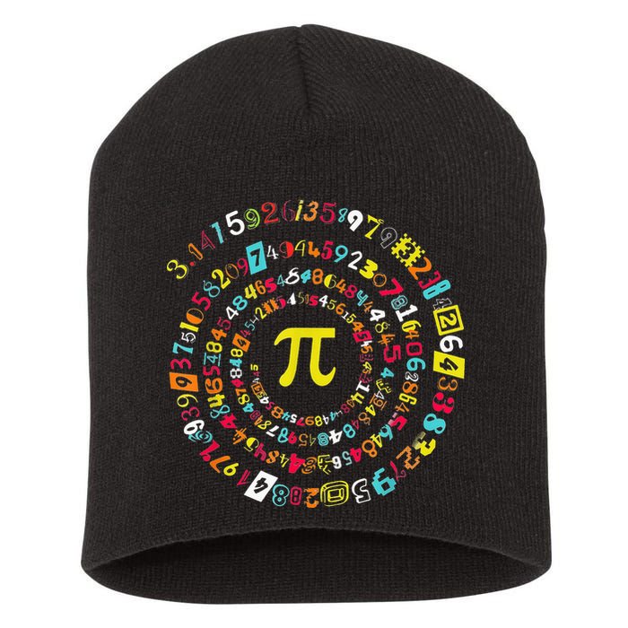 Funny Pi Day Spiral Pi Math Tee For Pi Day 3 14 Short Acrylic Beanie