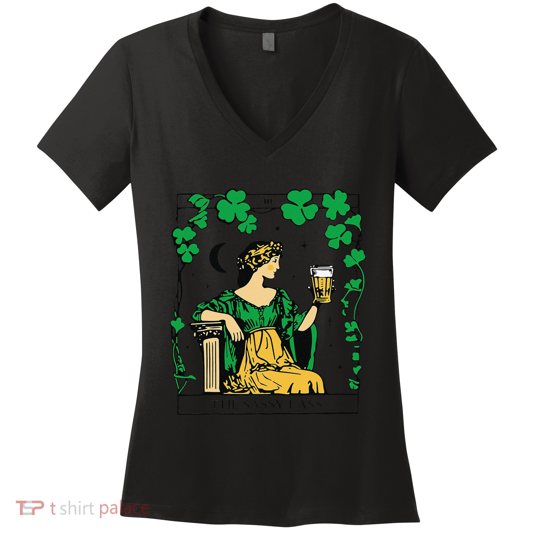 Funny Patricks Day The Sassy Lass Tarot Card Gift Women's V-Neck T-Shirt