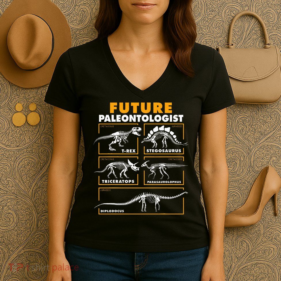 Future Paleontologist Dinosaur Fossil Paleontology Kids Boys Women's V-Neck T-Shirt