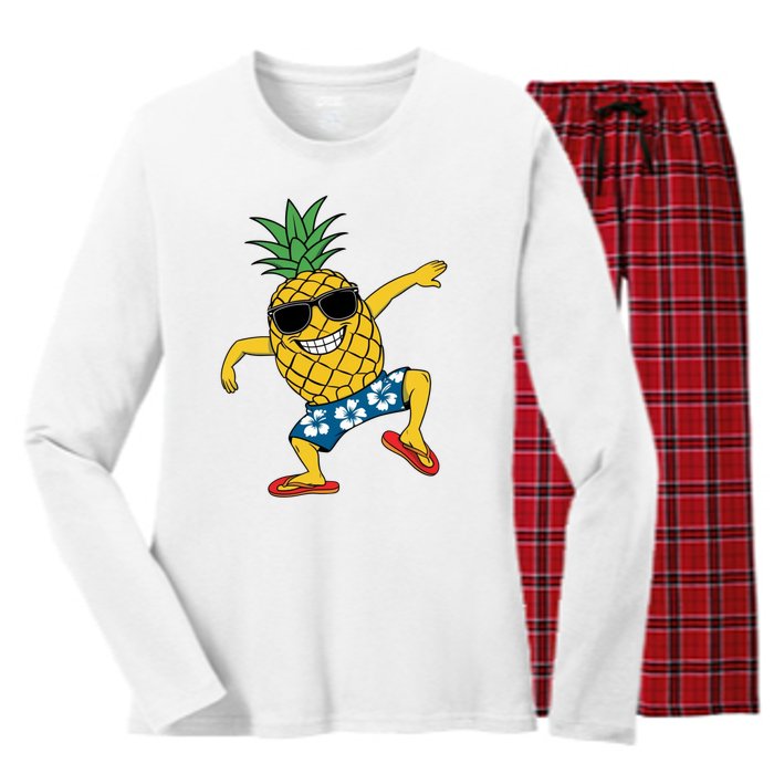 Funny Pineapple Dance Tropical And Playful Design Women's Long Sleeve Flannel Pajama Set 