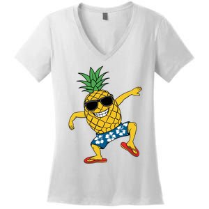 Funny Pineapple Dance Tropical And Playful Design Women's V-Neck T-Shirt