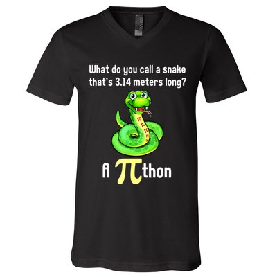 Funny Pi Day Puns Pithon Math Teacher Jokes V-Neck T-Shirt