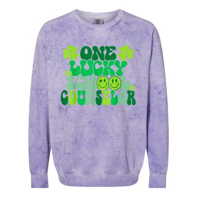 Funny Patrick's Day, Groovy Teacher One Lucky School Counselor Colorblast Crewneck Sweatshirt