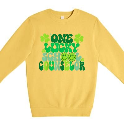 Funny Patrick's Day, Groovy Teacher One Lucky School Counselor Premium Crewneck Sweatshirt