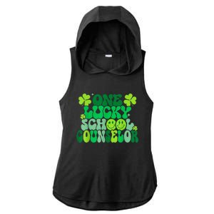 Funny Patrick's Day, Groovy Teacher One Lucky School Counselor Ladies PosiCharge Tri-Blend Wicking Draft Hoodie Tank