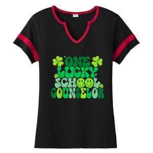 Funny Patrick's Day, Groovy Teacher One Lucky School Counselor Ladies Halftime Notch Neck Tee