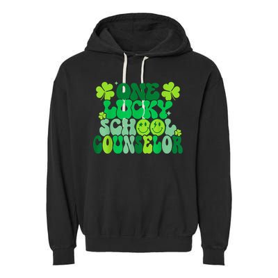 Funny Patrick's Day, Groovy Teacher One Lucky School Counselor Garment-Dyed Fleece Hoodie