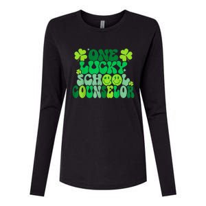 Funny Patrick's Day, Groovy Teacher One Lucky School Counselor Womens Cotton Relaxed Long Sleeve T-Shirt