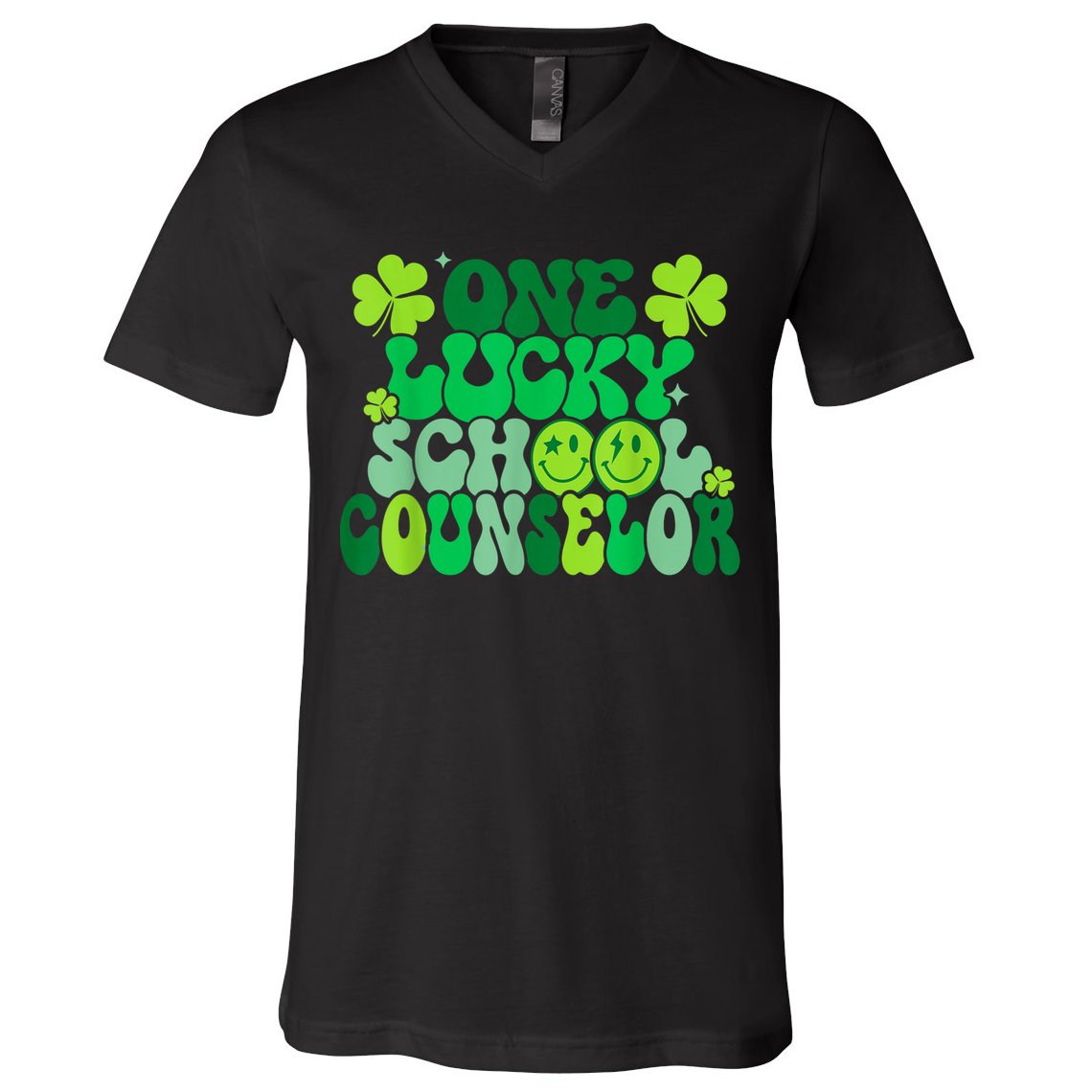 Funny Patrick's Day, Groovy Teacher One Lucky School Counselor V-Neck T-Shirt