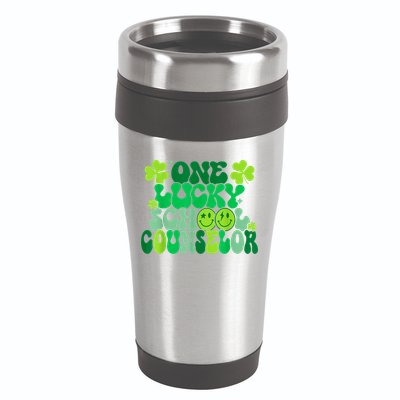 Funny Patrick's Day, Groovy Teacher One Lucky School Counselor 16oz Travel Tumbler