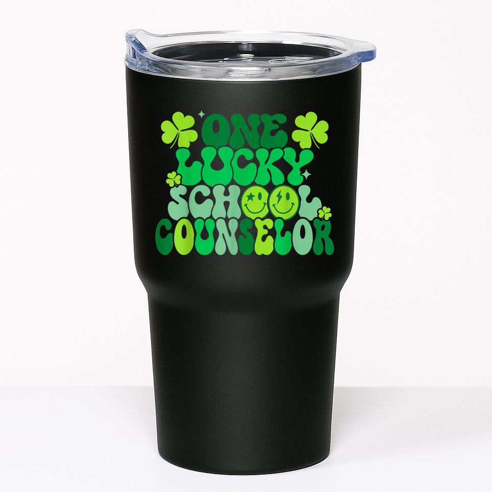 Funny Patrick's Day, Groovy Teacher One Lucky School Counselor Tumbler