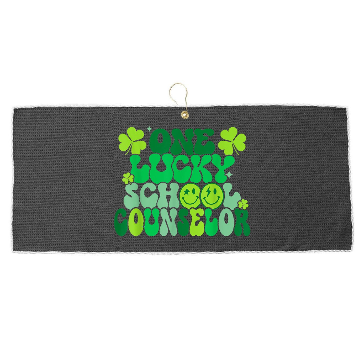 Funny Patrick's Day, Groovy Teacher One Lucky School Counselor Large Microfiber Waffle Golf Towel