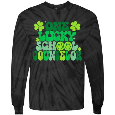 Funny Patrick's Day, Groovy Teacher One Lucky School Counselor Tie-Dye Long Sleeve Shirt