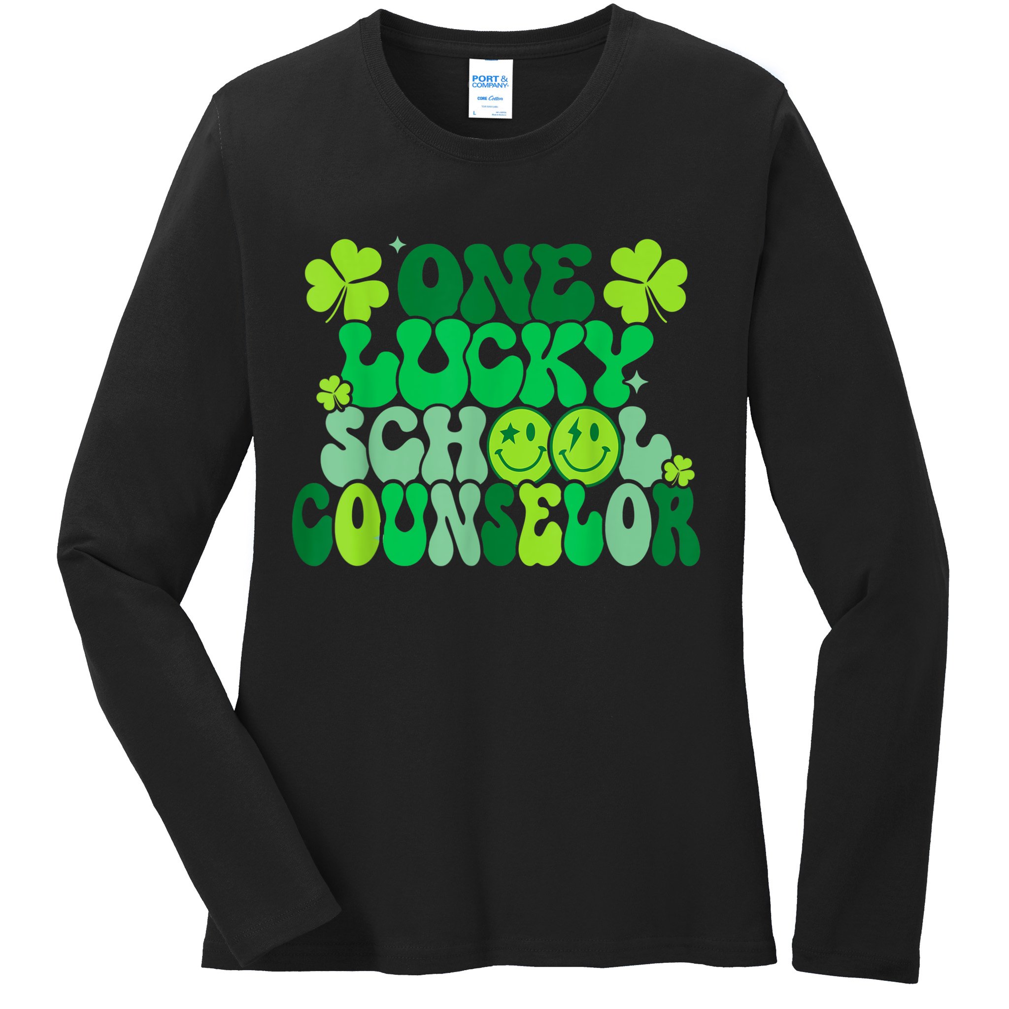 Funny Patrick's Day, Groovy Teacher One Lucky School Counselor Ladies Long Sleeve Shirt