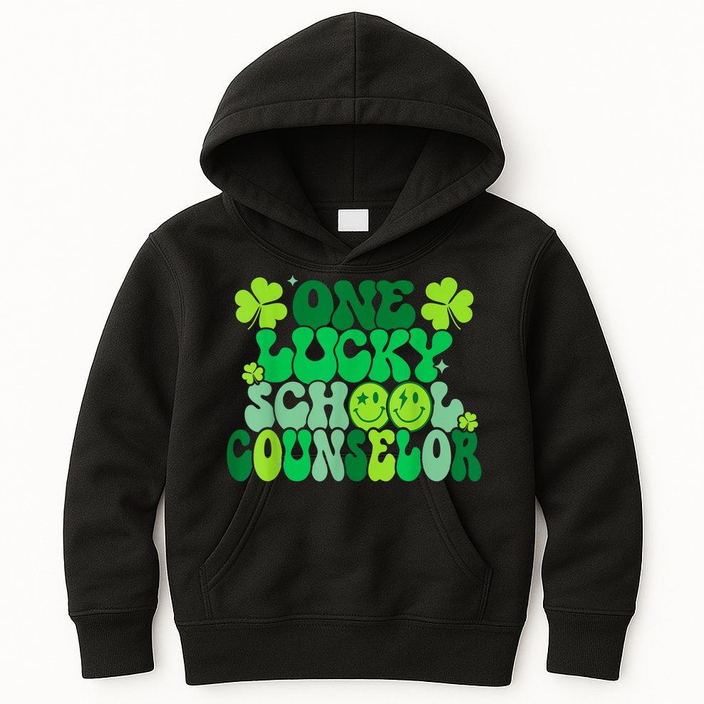 Funny Patrick's Day, Groovy Teacher One Lucky School Counselor Kids Hoodie