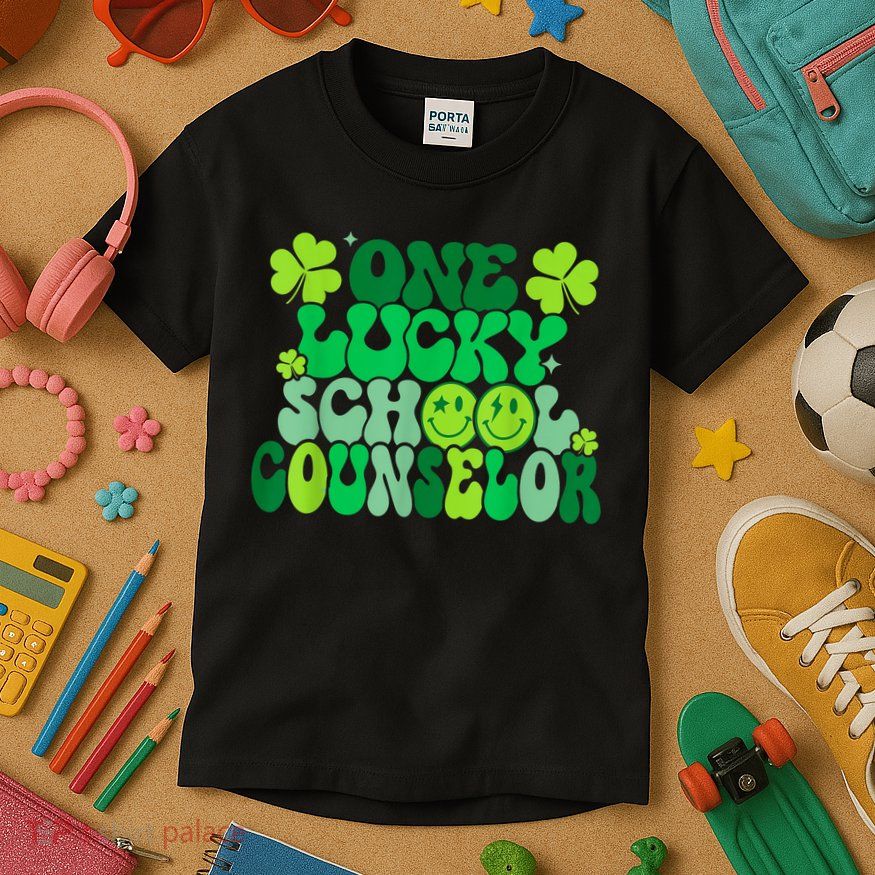 Funny Patrick's Day, Groovy Teacher One Lucky School Counselor Kids T-Shirt