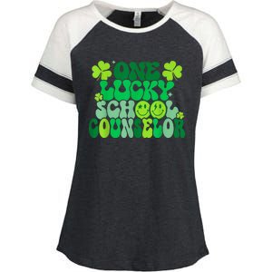 Funny Patrick's Day, Groovy Teacher One Lucky School Counselor Enza Ladies Jersey Colorblock Tee